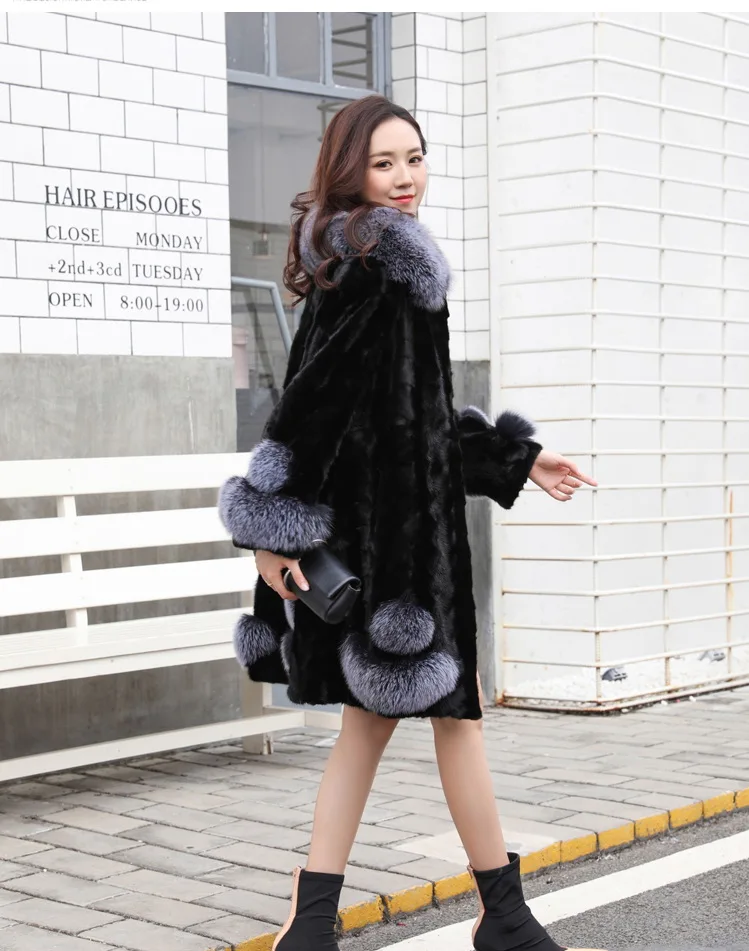 Бесплатная доставка новая куртка из натурального меха норки длинное пальто