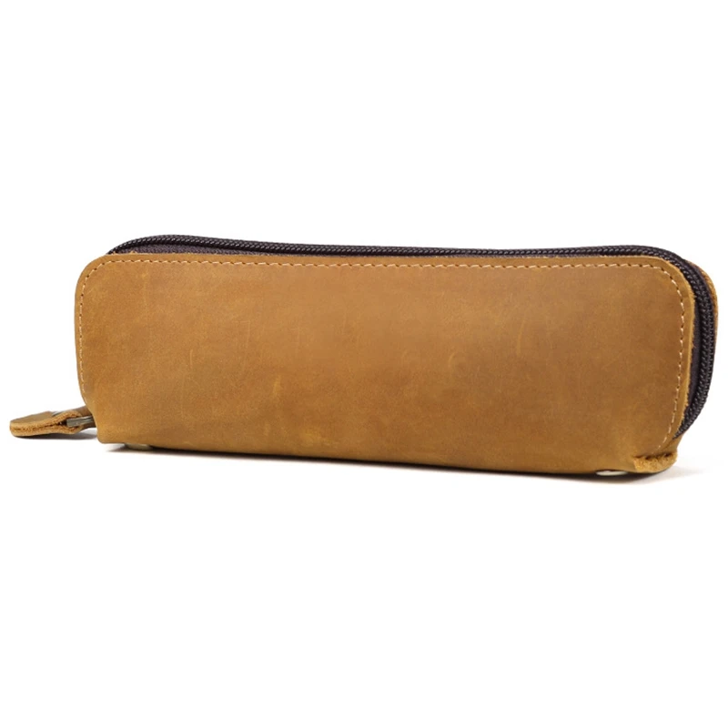 Ручной Чехол карандаш из натуральной кожи держатель на молнии для очков