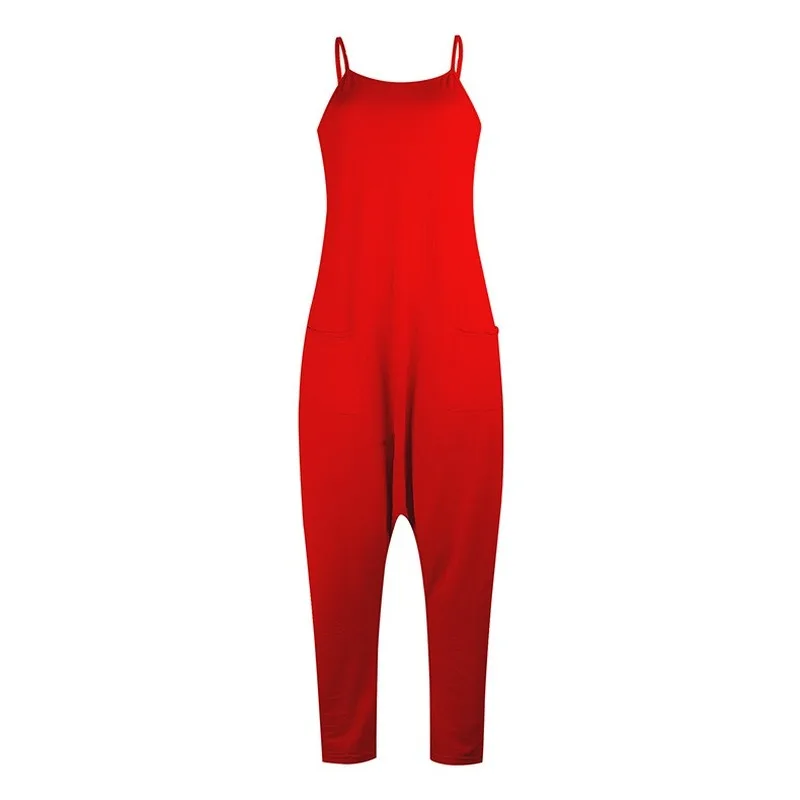 

European and American Women's Sleeveless Loose Solid Color Sling Jumpsuit Jump Suits for Women Leather Jumpsuit