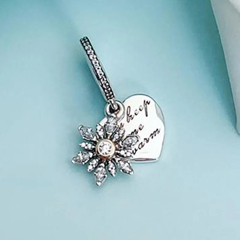 

100% 925 Sterling Silver Charm New Snowflake And Heart Pendant Fit Pandora Women Bracelet & Necklace Diy Jewelry
