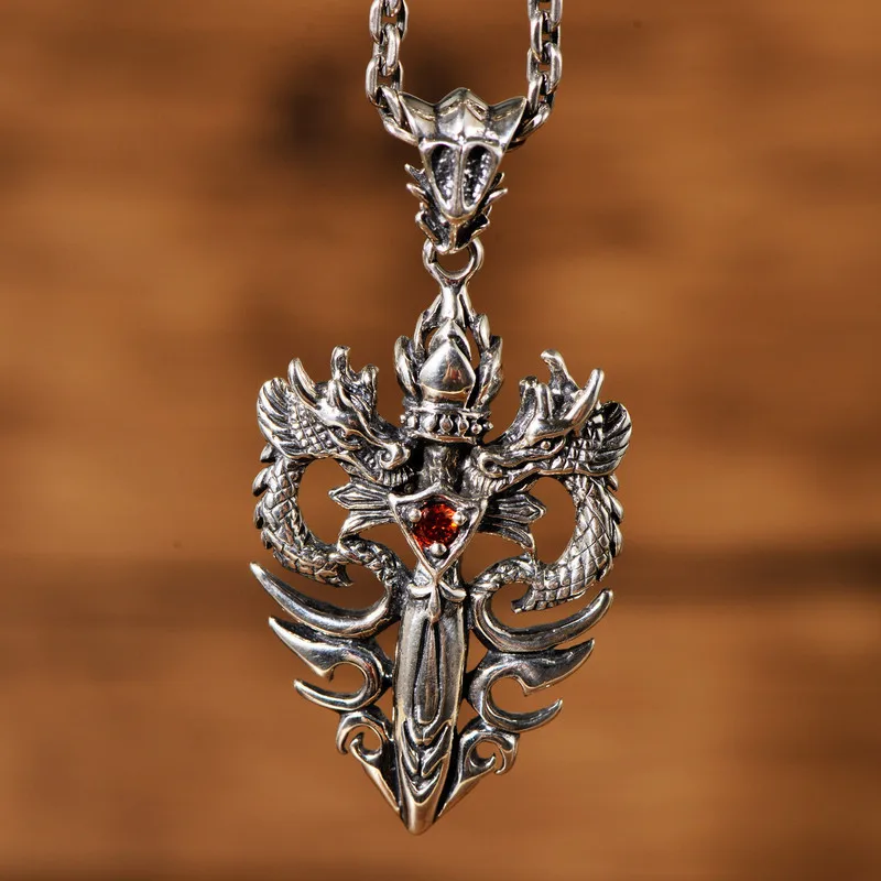 Punk 925 Sterling Silver Double Dragon Pendant with Sword for Men Boys Free Shipping | Pendants