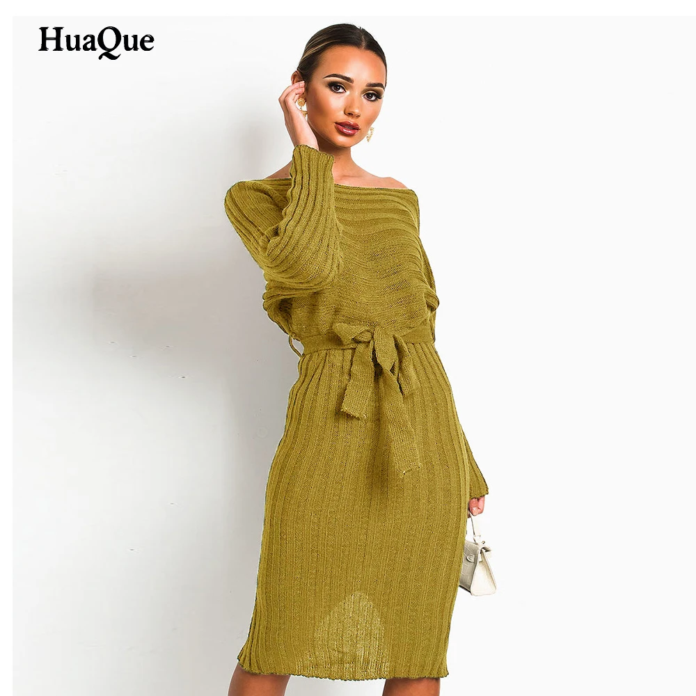 

Women's sweater dress sexy lace-up rib knit tight-fitting dress women's winter long-sleeved mid-length sweater elegant dress