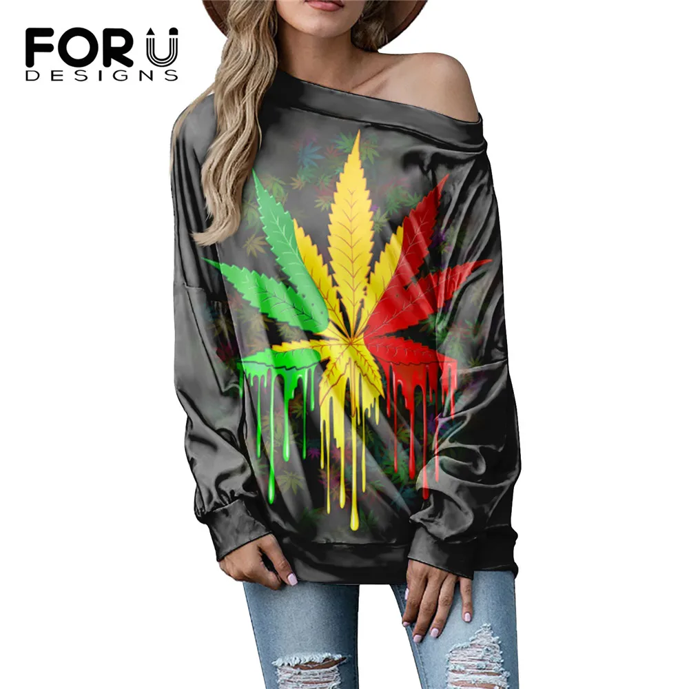 

FORUDESIGNS, красочный кленовый лист, брендовый дизайн, черные сексуальные Дамские топы с длинным рукавом на одно плечо, повседневные свободные п...