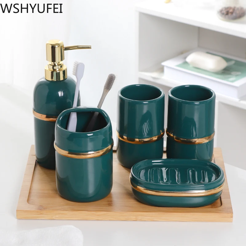 Набор керамических аксессуаров для ванной комнаты в европейском стиле|Наборы