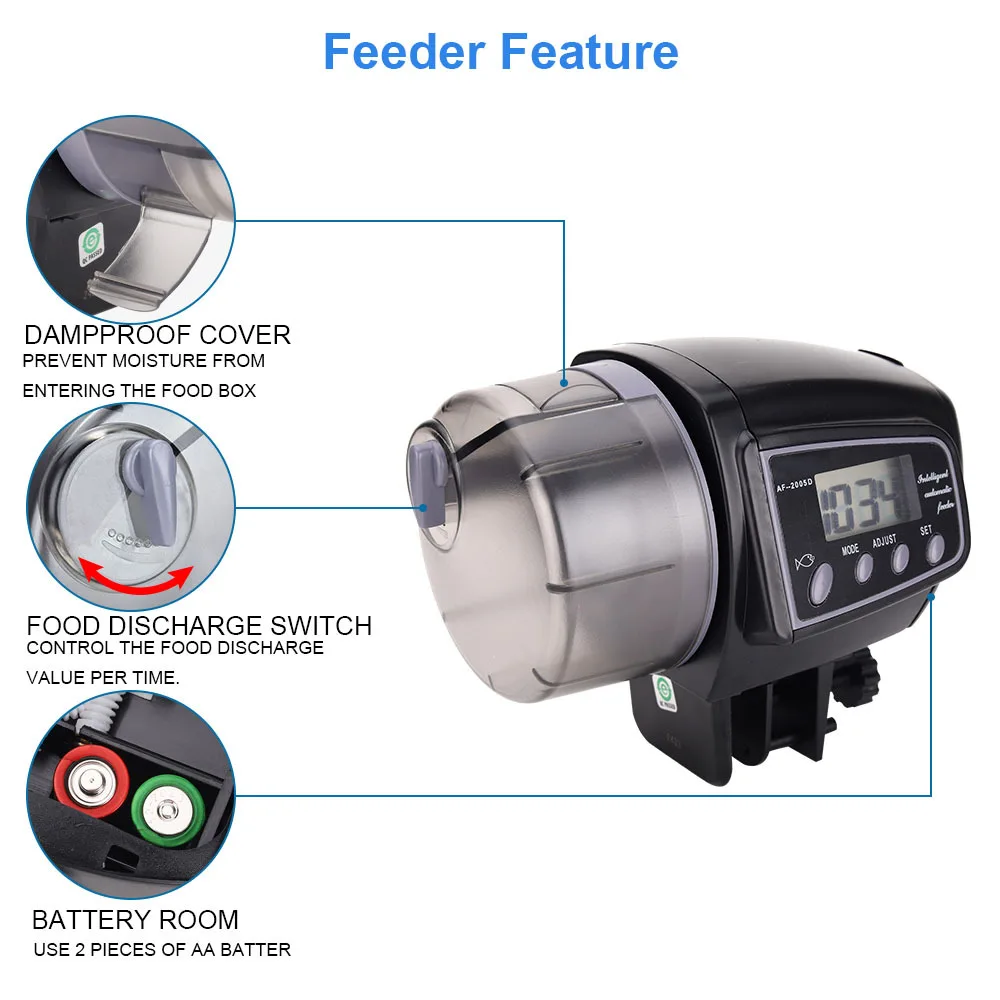 

Aquarium Tank Automatic Fish Feeder Adjustable Automatic Aquarium Timer Auto Fish Tank Pond Food Feeder Feeding with LCD