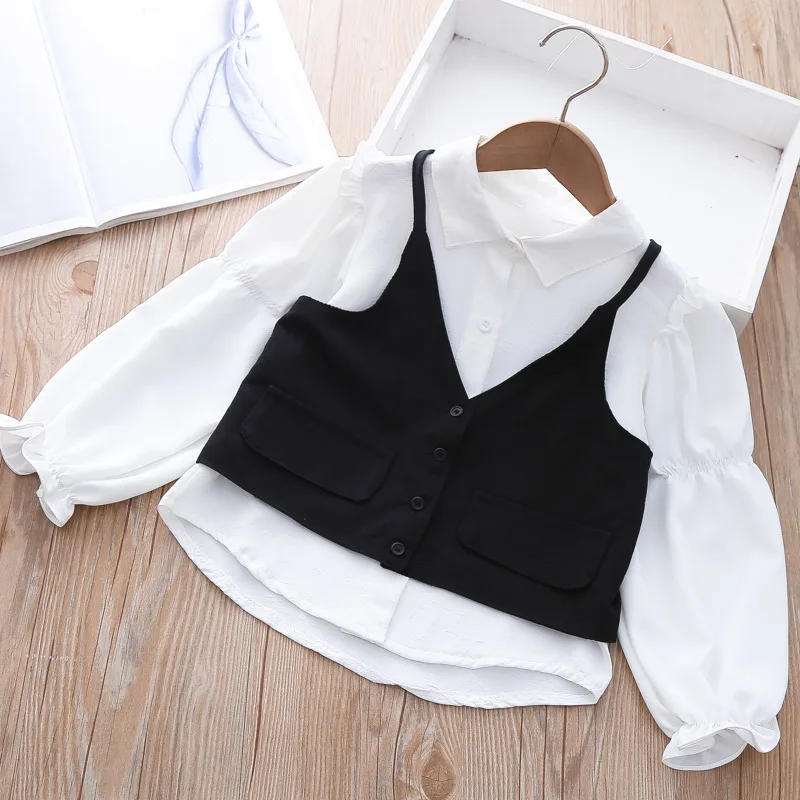 

2 шт., детская блузка с длинным рукавом и жилет