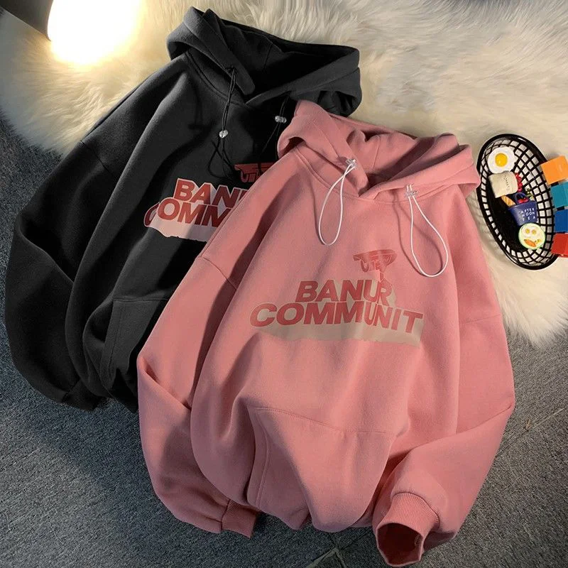 

Cotton letter print fried street guard women's tide plus plush thick winter Korean version loose couple hooded jacket