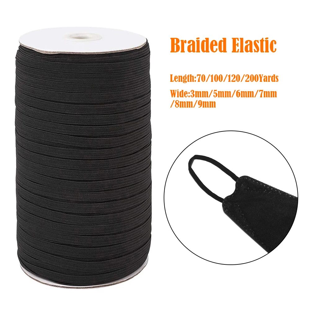 

200 Yard Length DIY Braided Sewing Elastic Band Cord Knit Band Sewing Masks High Elastic Flat Rubber Band Waist 1/8 inch 3mm