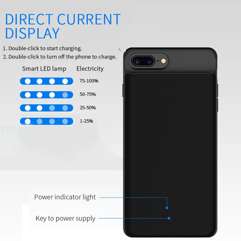 Ультратонкий чехол для зарядки аккумуляторов 2500/3700/5000/7000 мА/ч iPhone 6 7 8 6s Plus