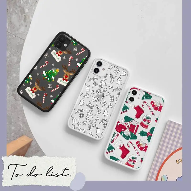 

Christmas Santa Claus elk pattern Phone Case matte transparent For iphone 7 8 11 12 plus mini x xs xr pro max cover