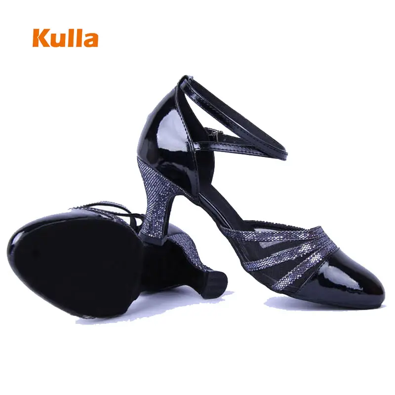 Women Latin Dance Shoes Salsa Woman's Ballroom Dancing Shoes Closed Toe 5cm Soft Sole Practice Black Tango Girls Heeled Sandals