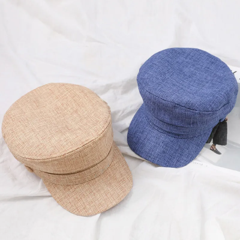 Кепка Женская в стиле милитари льняная винтажная бейсболка с плоским верхом