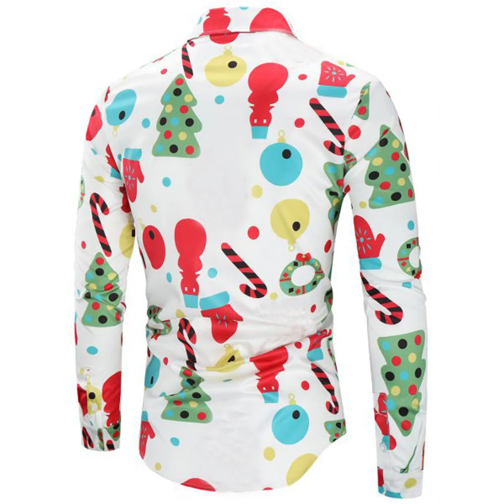 Merry Christmas Мужская рубашка Санта Клаус снежные Мужчины конфеты тростника Chemise Homme уличная весна осень мужские рубашки формальная одежда Блузка