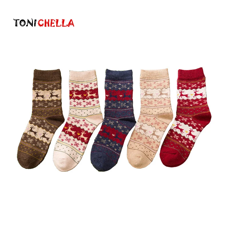 1 пара женские теплые шерстяные носки с рождественским оленем|Носки| |