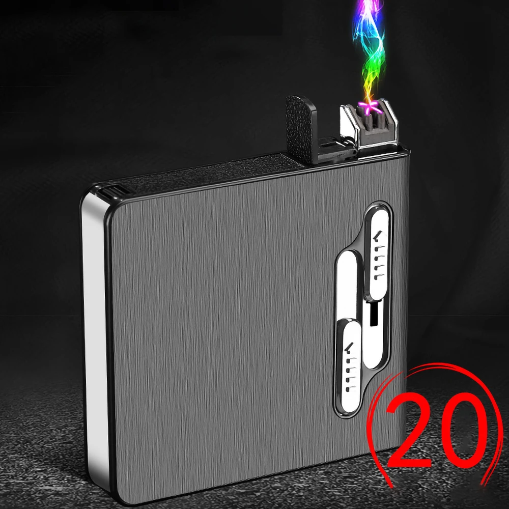 

20/10Pcs Capacity Cigarette Box with USB Electric Lighter Waterproof Cigarette Holder Rechargeable Electronic Gadgets For Men