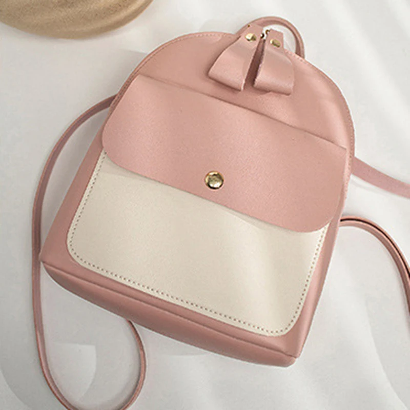 

2019 Simple Hit Color Backpack Women PU Travel Leather Shoulder Crossbody Small Bags Messenger Backpack