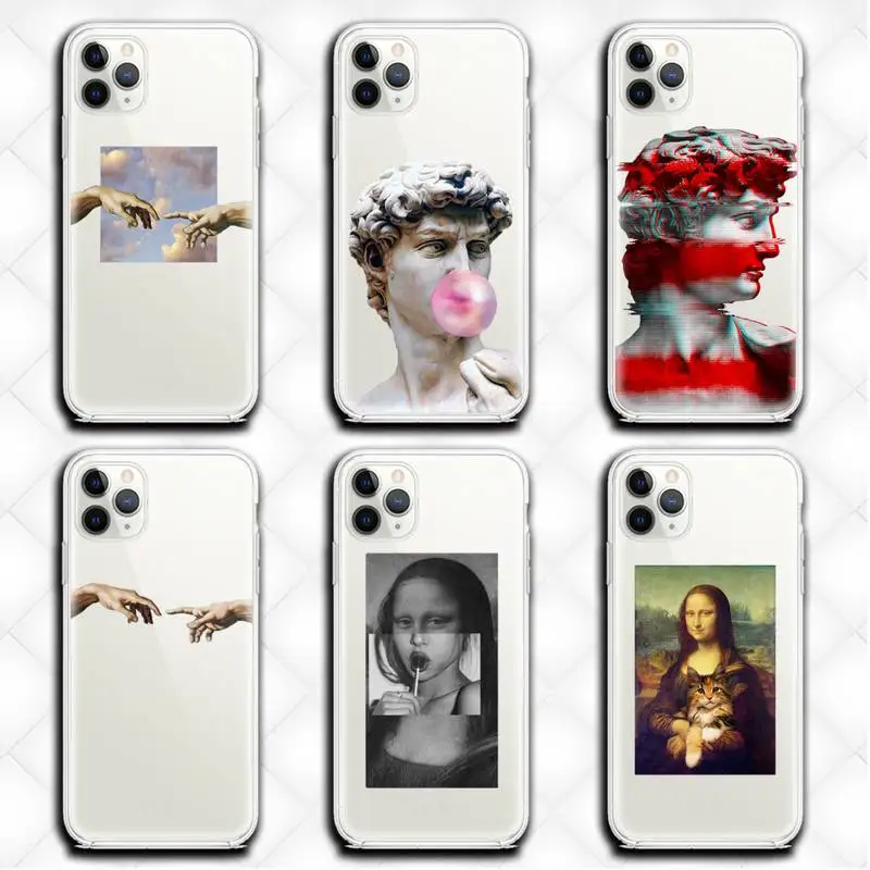 

Mona Lisa David Statue Abstract Art Phone Case Clear for iphone 12 11 Pro max mini XS 8 7 6 6S Plus X 5S SE 2020 XR cover