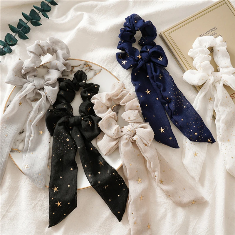 

Stars Chiffon Bow Scrunchies Spot Long Hair Scrunchies Hair Ribbon Elastic Hair Bands Hair Accessories Ponytail Hair Scarf Women