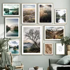Скандинавский пейзаж, Картина на холсте, восход, озеро, дерево, скандинавский постер, настенное художественное изображение, Современное украшение для гостиной