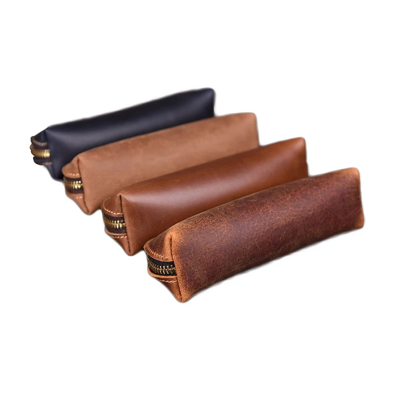 Пенал сумочка из натуральной кожи на молнии вместительная винтажная кожа Crazy Horse