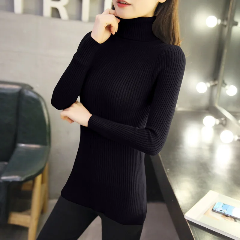 Turtleneck knitting sweater women Casual soft Solid stretch knitted winter pullover female 2020 Autumn jumper top | Женская одежда