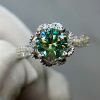 meibapj 1 carat green moissanite diamond flower ring for women 925 sterling silver fine wedding jewelry