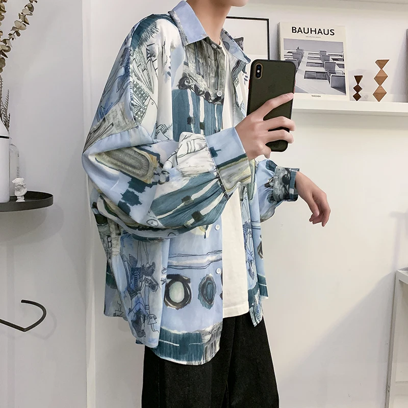 Рубашка мужская с принтом Повседневная модная уличная одежда гавайская