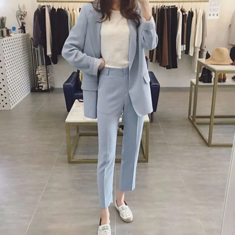 

Women Single botton Work Blazer Suits OL Pants Suit Notched Blazers Jackets With Trouser Two Pieces Set Red Pink GREEN HH191