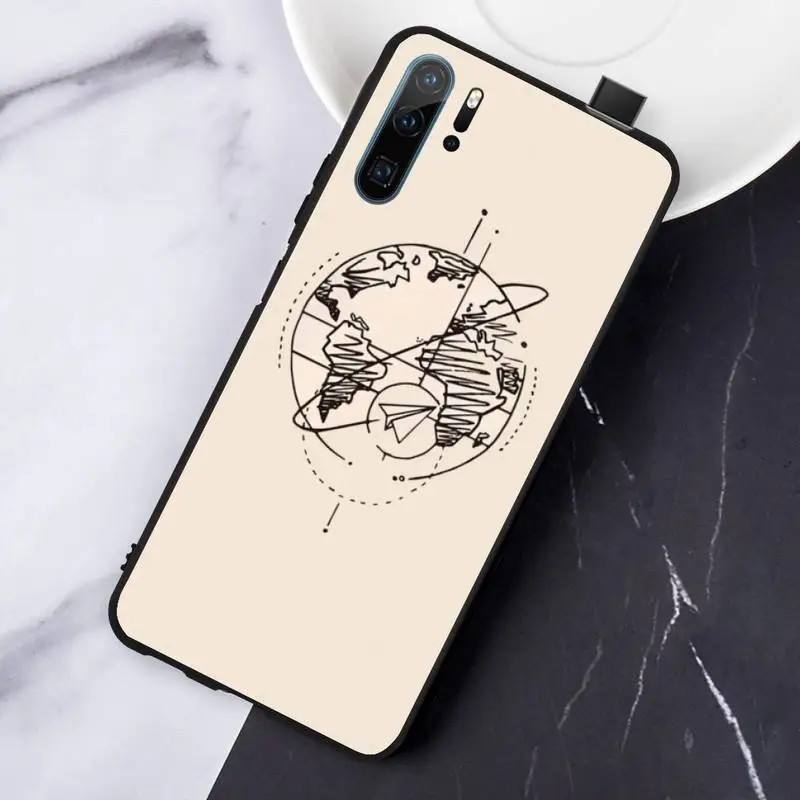 

World Map Travel aircraft Phone Case For Huawei honor Mate P 10 20 30 40 i 9 8 pro x Lite smart 2019 nova 5t