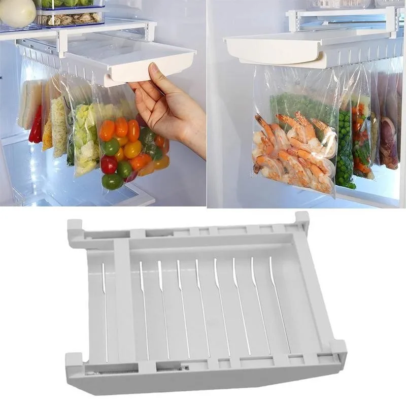 

Zip-bag Storage Tray Stretchable Refrigerator Zip Bag Organizer Pull-out Drawers Fresh Spacer Layer Storage Rack 1PC