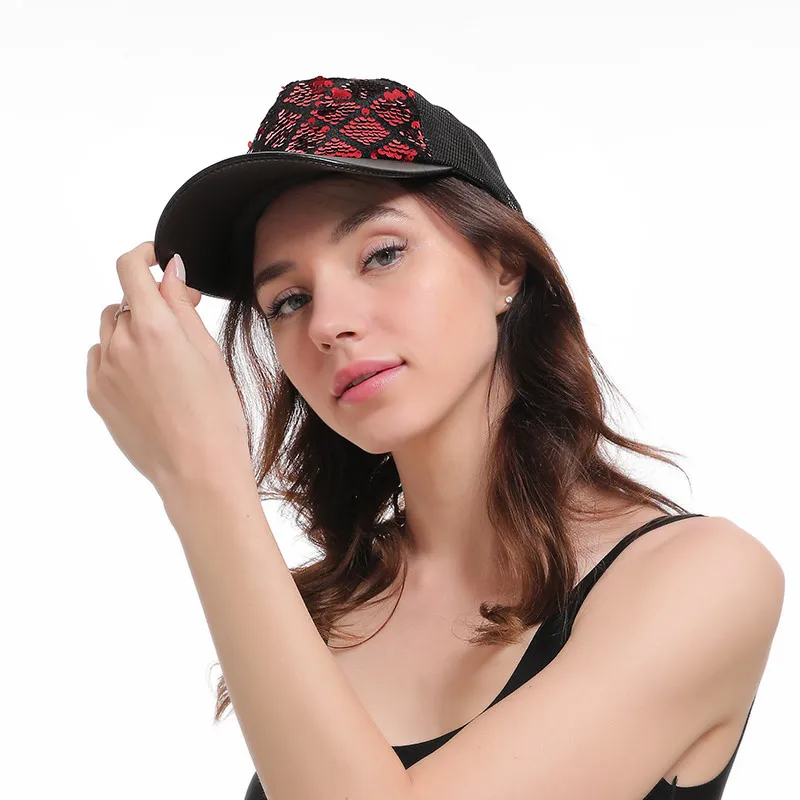 

Women Baseball Hat Rhombus Sequin Adjustable Breathable Sun Cap for Summer Best Sale-WT