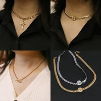 punk women stainless steel necklace double layer necklace long pendant necklace thick snake necklace for women women jewelry