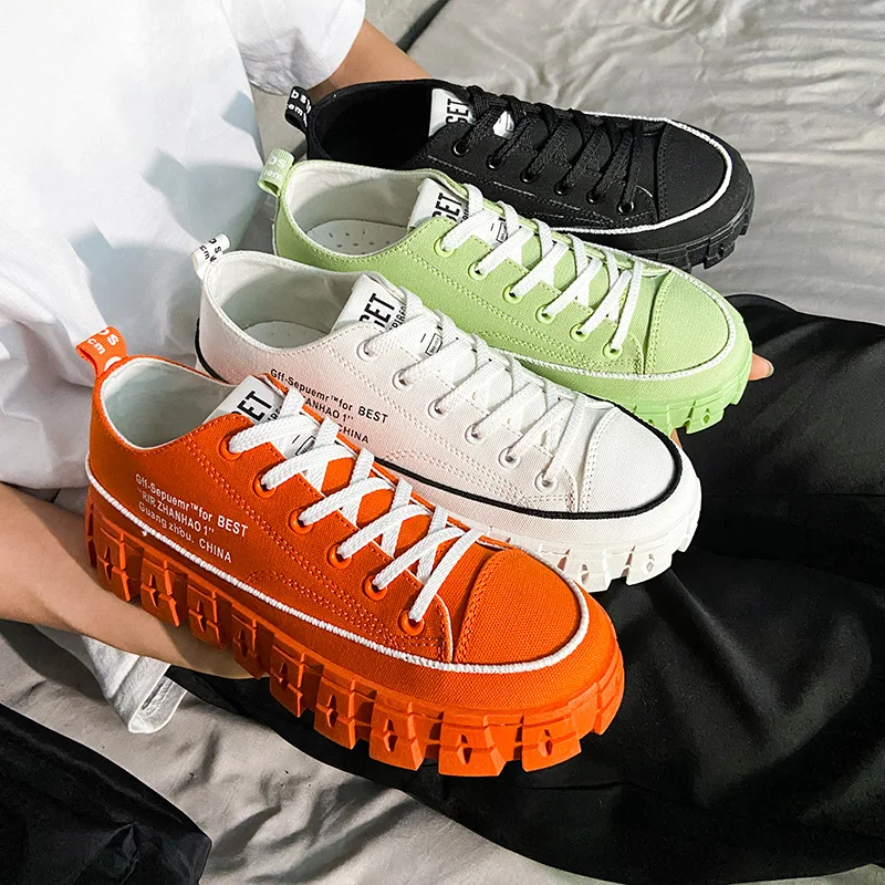 

Korean Style Trendy Platform Canvas Shoes Men Autumn Lace-Up Vulcanize Los Zapatos All-Match Non-Slip Casual Zapatillas Hombe