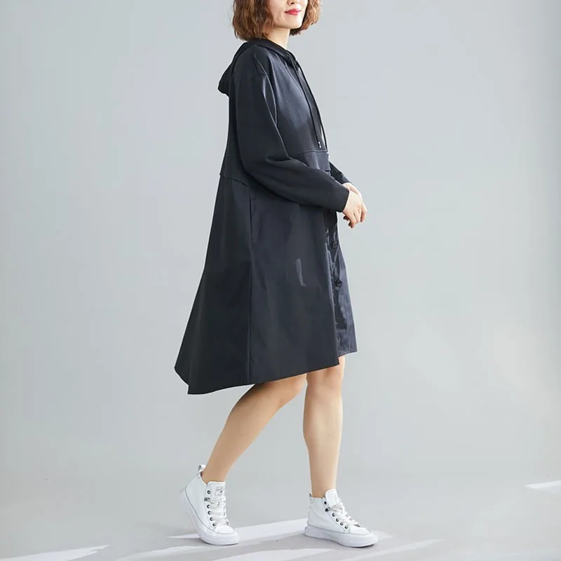 

One-Piece 2020 Korean Style Spring Autumn Women Hooded Oversized Irregular Vestido Full Sleeve Baggy Lady Clothes Casual Dresses