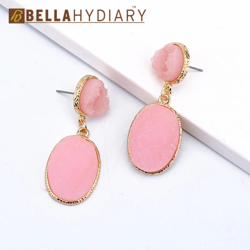 9 Bijoux необычные серьги из смолы Druzy, большие геометрические Висячие серьги для женщин, ювелирное изделие, массивные серьги Mujer Moda Ohrringe - Окраска металла: 9