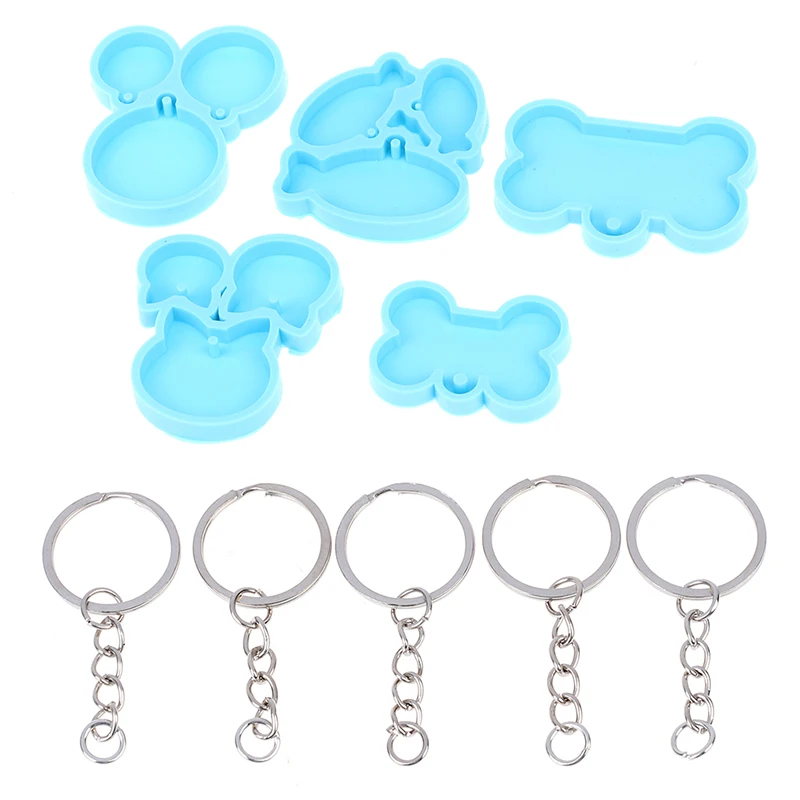 

5pcs Dog Bone Shaped Molds Silicone Dog Tag Moulds With 5pcs Keyrings For Epoxy DIY Making Homemade Crafts Resin Tools