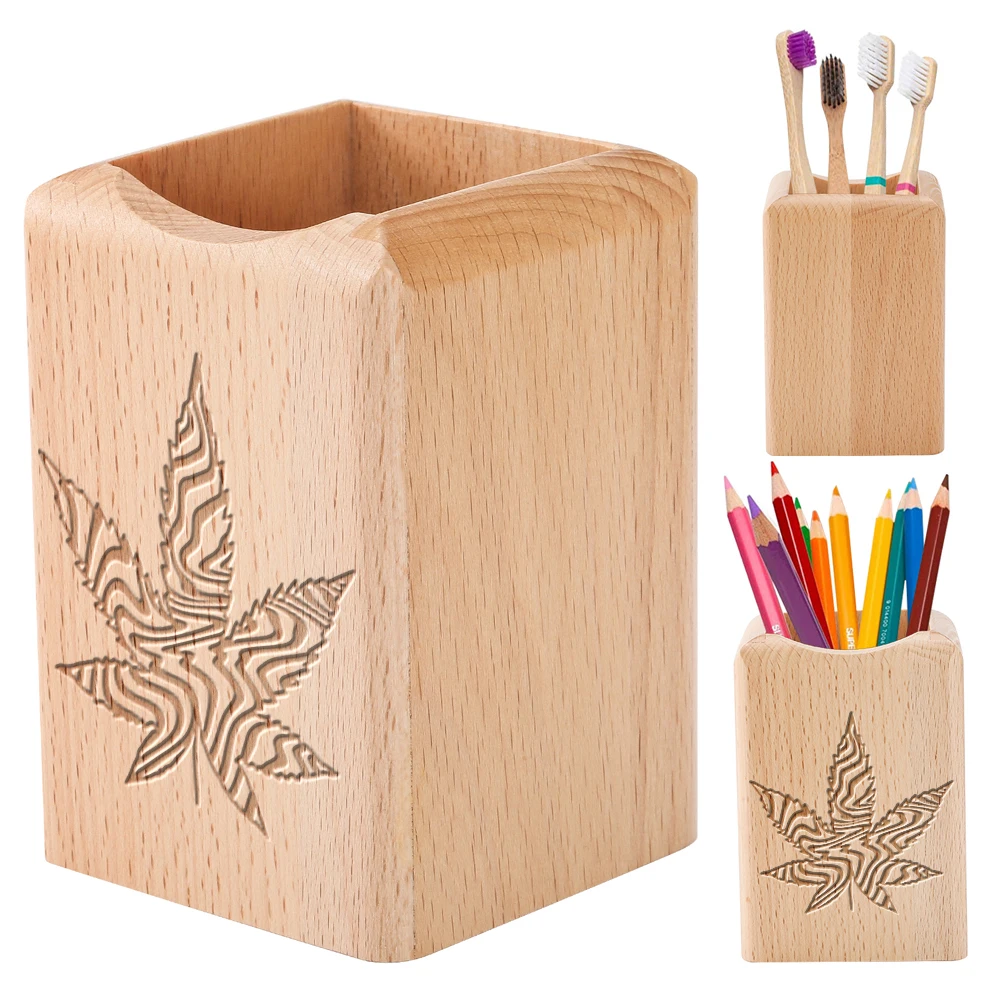 

Pencil Holder Organizer Wooden with Hemp Leaf Desktop Stationery Pen Storage Box For Kid School Office Makeup Storage Box