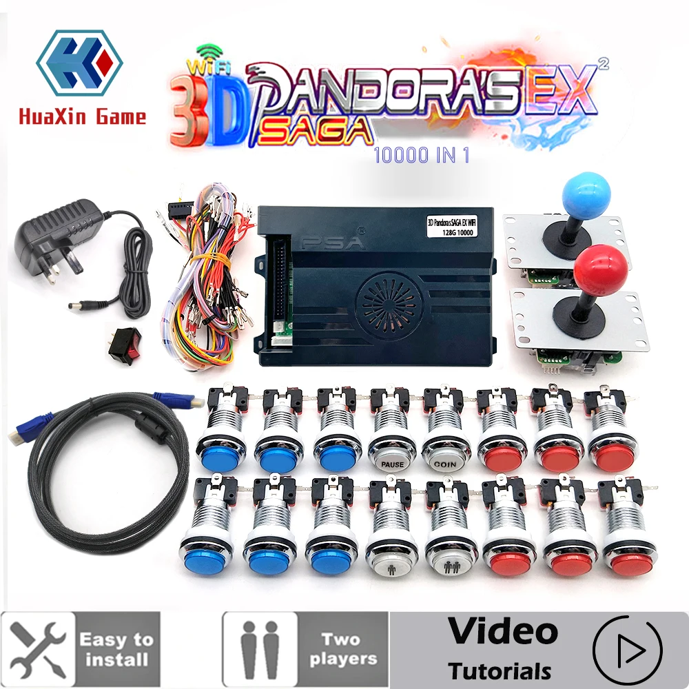 2 Player 10000 IN 1 Pandora Saga EX 3D Copy SANWA Joystick Chrome LED Push Button DIY Arcade Machine Home Cabinet with Tutorial