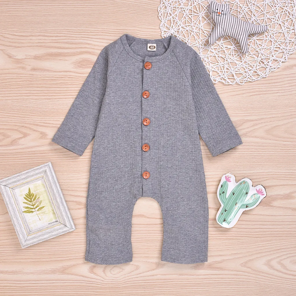 Детский комбинезон для новорожденных мальчиков и девочек Однотонный с длинными