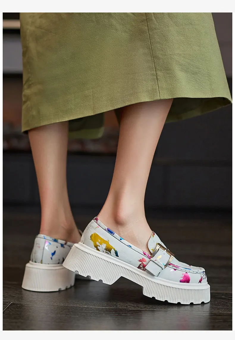 

2021 spring thick-soled single shoes color matching loafers small leather shoes increase women's shoes high heels