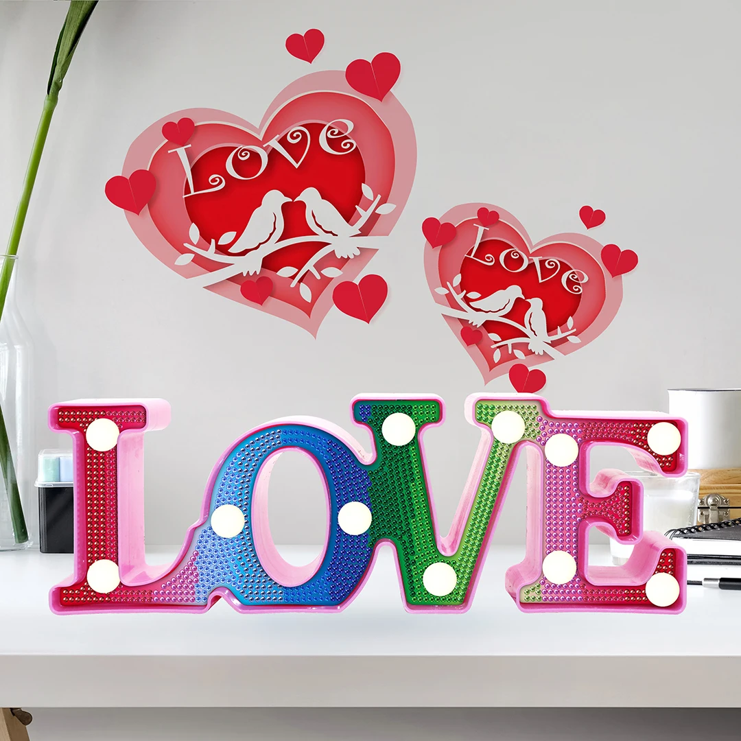DIY Diamond Painting Lamp LED Full Drill Special Shaped Diamond Painting LOVE Modeling Lamp Led Light Table Desk Home Decoration 1