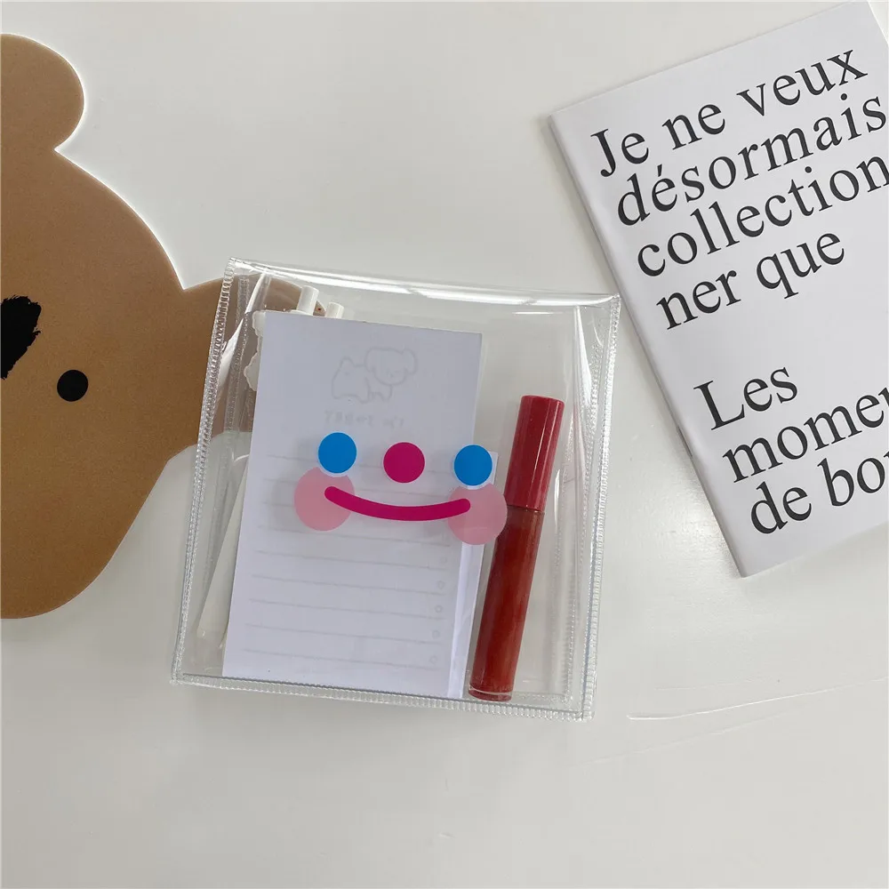 Ins Smiling Face Cream Bear Folder Transparent PVC File Pocket Winding Storage Bag Large Capacity Notebook Pencil Stationery | Канцтовары