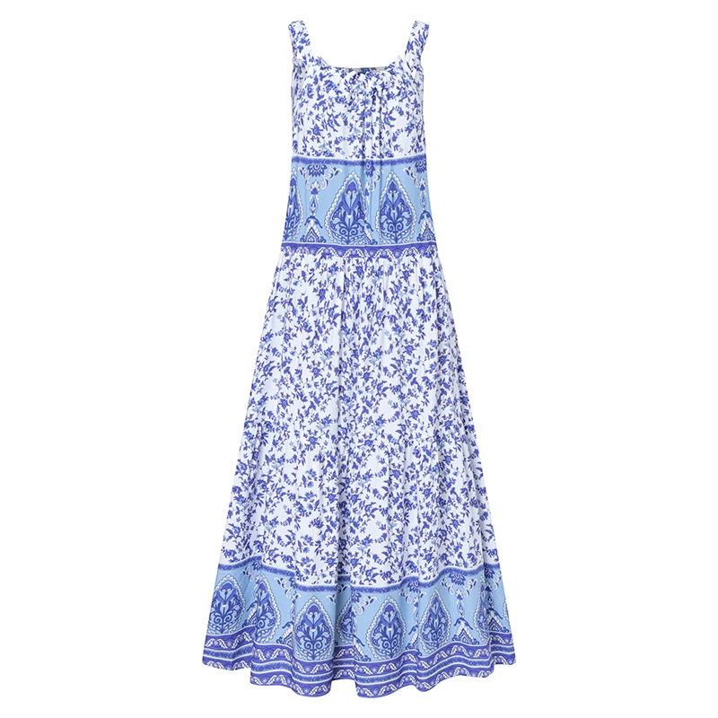 

Holiday Women Summer Sundress Bohemian Floral Print Long Dress 2021 VONDA Pleated Party Dress Casual Loose Vestidos Plus Size