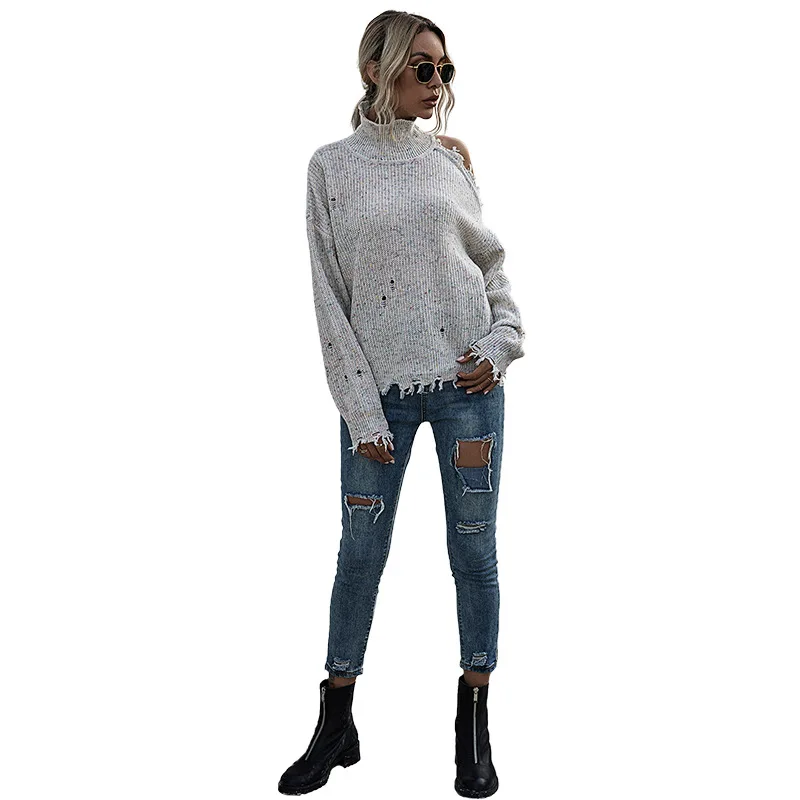 

Loose autumn and winter strapless long sleeve turtleneck solid color Joker knitted sweater women 2021 new