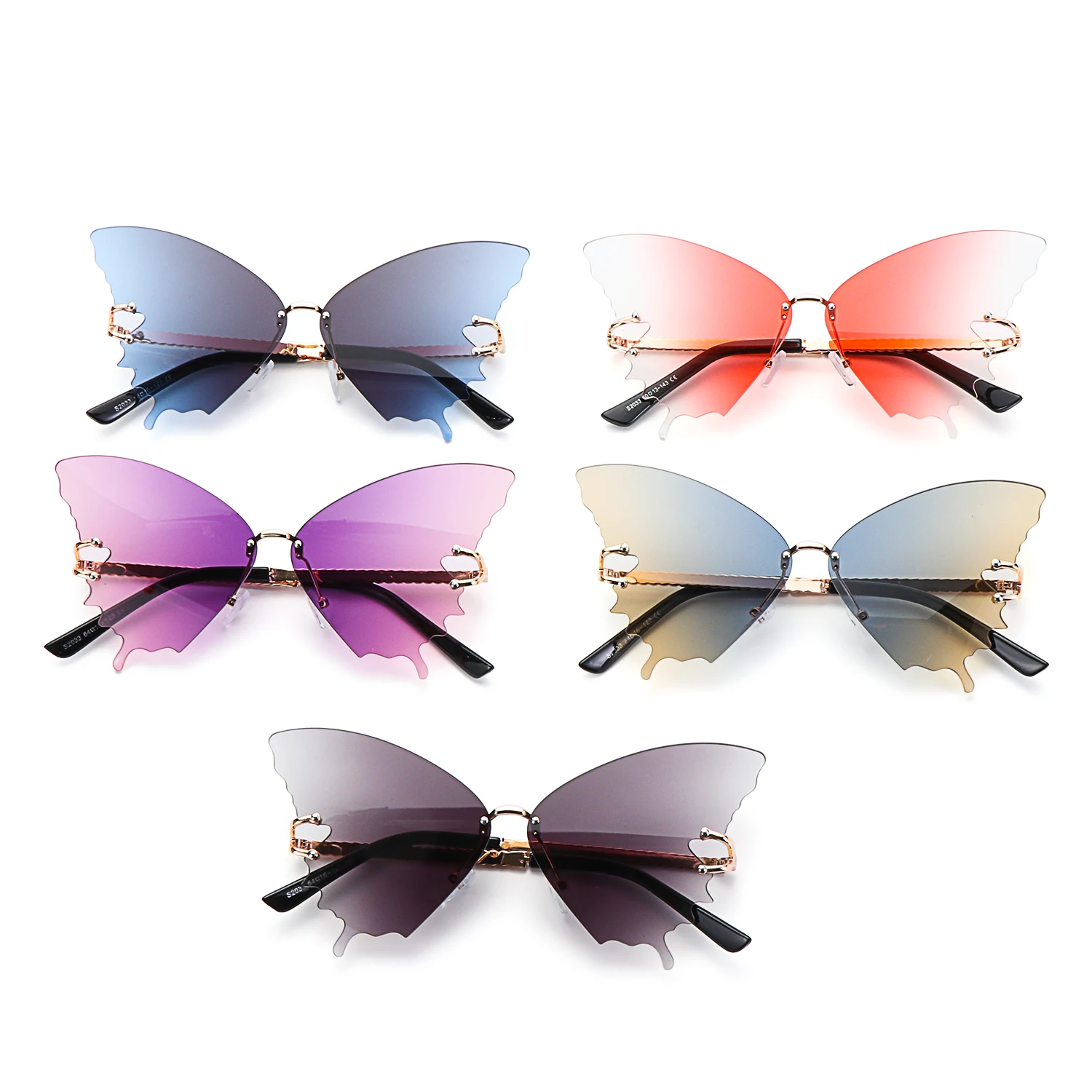 

Women's fashion butterfly rimless sunglasses anti-ultraviolet retro oversized punk glasses anti-reflective gradient sunglasses