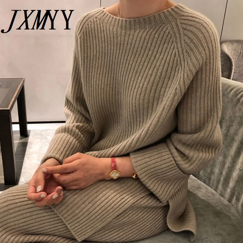 Женский костюм-двойка JXMYY зимний теплый вязаный свитер с высокой талией и