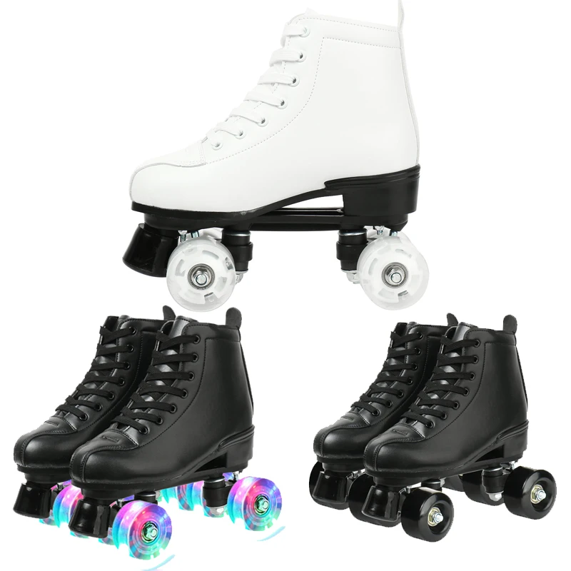 

2021 кожаные роликовые коньки из микрофибры для женщин и мужчин обувь для катания на коньках качественные ПУ 4 колеса патины белые для взрослы...