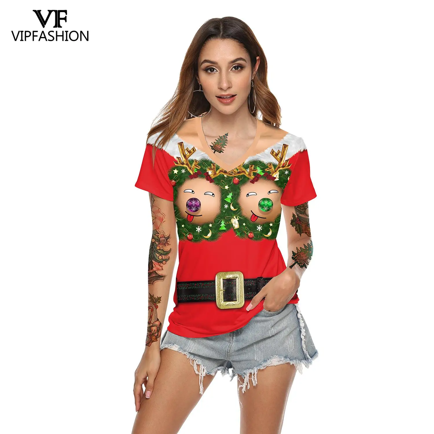 VIP Мода Harajuku летние женские забавные рождественские футболки с принтом женское