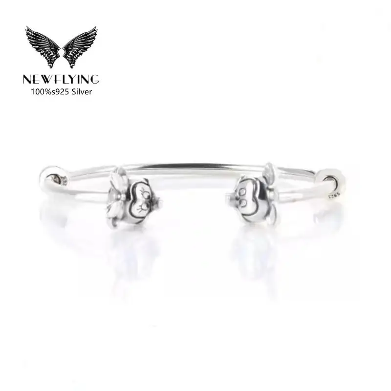 

2021 best selling luxury 100% 925 Sterling Silver flat bottom Bracelet open charm bracelet is suitable for the charm of pandora