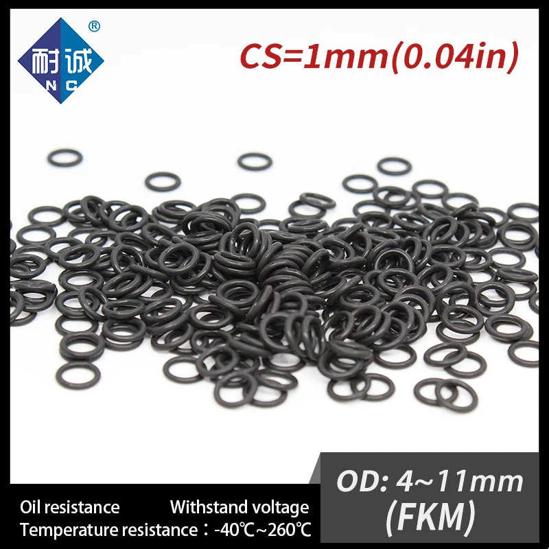 

Резиновое кольцо FKM 10 шт./партия, черные уплотнительные кольца, толщина 1 мм OD4/5/6/7/8/9/10/11 мм, резиновые уплотнительные кольца, для мытья топлива.-.